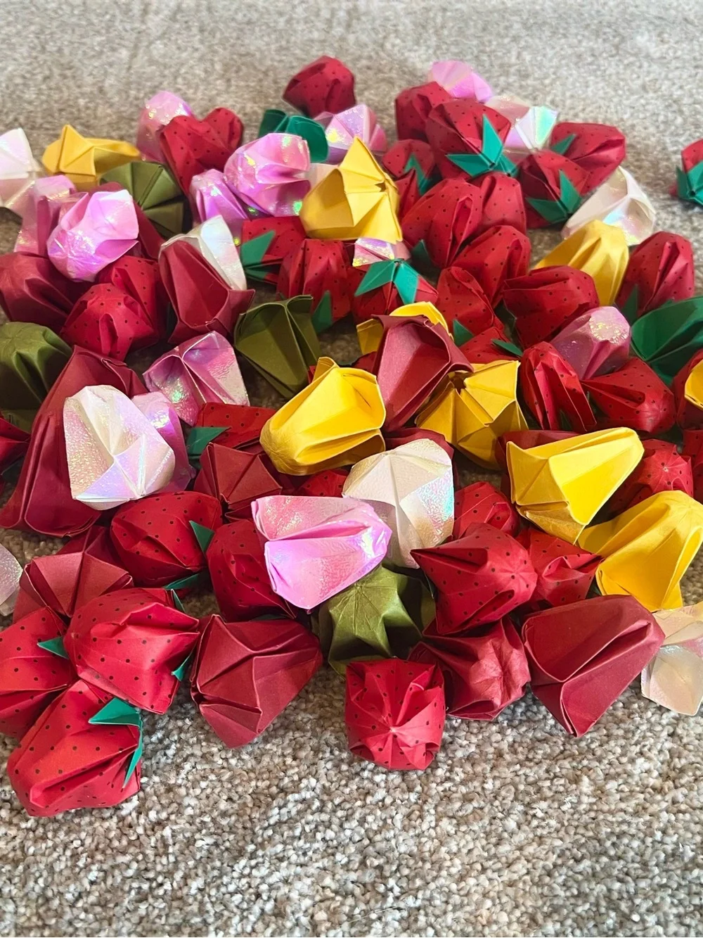 Lot of 100 Hand-folded Origami Strawberry Roses